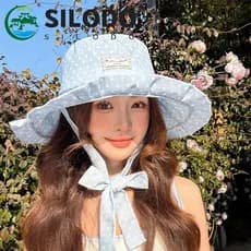 SILODO Chapéu Feminino De Pescador , De Sol De Verão Com Fita De Bolinhas Casual De Renda Vermelha Aba Larga Para Viagem