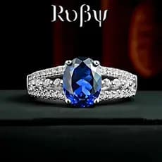 Rubi * extravagante imitação de safira anel feminino estilo europeu americano High-End luz jóias de luxo Oval geométrico