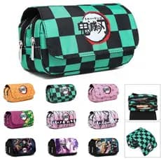 Estojo de Lápis de Grande Capacidade com Camada Dupla Demon Slayer, Bolsa de Lona com Zíper, Suprimentos para Escritório