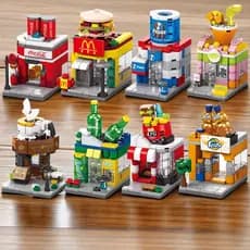 Mini vista de rua compatível Lego cidade construção brinquedos infantis pequenas partículas blocos de construção meninos
