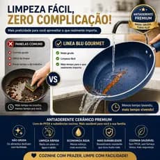 Jogo de Panelas 9 Peças Linea Blu Gourmet Antiaderente Cerâmica Indução Completo Premium Azul