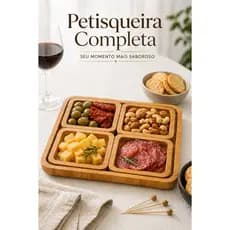 Petisqueira 2 em 1 Bandeja de Madeira 4 Divisórias Resistente para Petiscos Molhos Café da Manhã