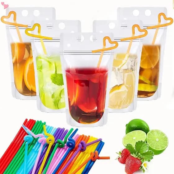 10 Pces/50 500ml Bolsas De Bebida Sacos De Suco Reutilizáveis Festa/Coquetel/Smooths/Divertidos De Verão Para Bebidas Co