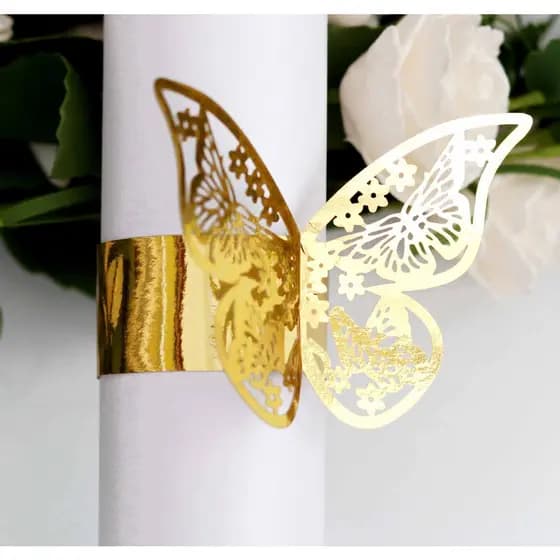 50Pcs Anéis De Guardanapo Descartáveis De Papel Borboleta 3D Faixas Para Festa De Casamento Decoração De Mesa