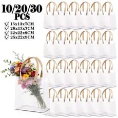 Sacola Transparente Fosca PVC com Alça Kraft - 25x22x9cm - 10/20/30 unidades