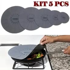 Pacote 5 Tampas De Silicone 5 Tamanhos Para Micro-ondas/Panelas, Inclui Tampa Ventosa Reutilizável E Tigela