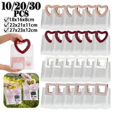 10/20/30 PCS. Sacola Presente Fosca Transparente Alça Coração/Quadrada Multicores e Multitamanhos