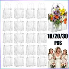 10/20/30 PCS Sacola Transparente PVC com Alça e Botão Tamanho Variação - Ideal para Festas, Brindes e Casamentos