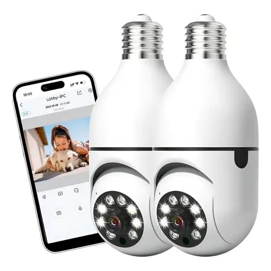 Câmera De Segurança Espiã Wi-Fi Com Áudio De Visão Noturna E LED E27 1080p