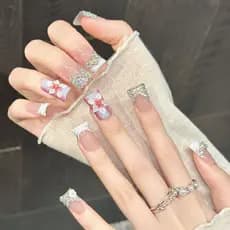 Gradiente piscando diamante falso adesivos de unhas francês Duckbill adesivos de unhas adesivos de unhas flores requinta