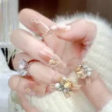 Suave menina arco usar adesivos de unhas adesivos de unhas curto falso adesivos de unhas