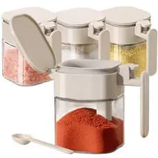 Conjunto De Potes De Especiarias De Vidro RUBY COCO 400ml x 4 Recipientes Herméticos Para Temperos Com Colher