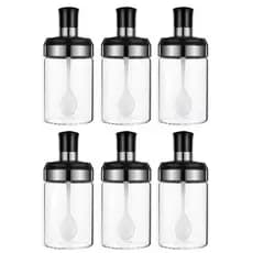 Conjunto De Pote De Especiarias De Vidro Genérico 6P Recipiente Hermético De Tempero Com Colher Para Armazenamento De Co
