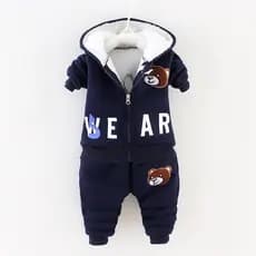 Conjuntos de Roupas de Inverno Grossas para Bebês, Casacos com Capuz e Calças de Veludo Quente para Crianças, 2 Peças