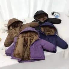 Jaqueta Cargo de Algodão Peludo Quente para Crianças de 2 a 10 Anos, à Prova de Vento, para Esportes ao Ar Livre