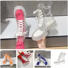 Botas de Trabalho Femininas Plus Size, Sola Grossa, Moda de Outono, Transparentes, Impermeáveis, para Lazer ao Ar Livre