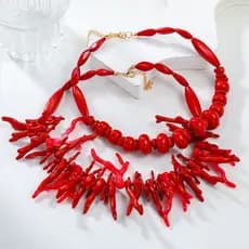 Conjunto De Duas Peças De Colar De coral Vermelho , Acessórios Europeus E Americanos Transfronteiriços De Estilo Boêmio