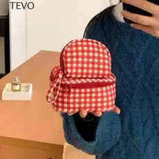 Bolsa Cosmética De Nylon TEVO , Multifuncional De Maquiagem Xadrez Vermelha De Grande Capacidade De Higiene Pessoal À Pr
