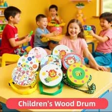 RoadGold Tambor De Madeira Infantil , Instrumento Musical De Percussão Educacional Precoce Para Crianças De Batida , Bri