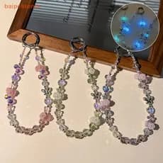 [baipestoner] Luminosa Rosa Telefone Corrente Liga Borboleta Cristal Chaveiro Menina Anti-Perdido Pulseira Fone De Ouvid