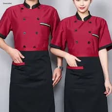 { Novo } Jaqueta De Chef Unissex Combinando Com Cores Duplo Breasted Manga Curta Gola Uniforme De Serviço De Alimentação