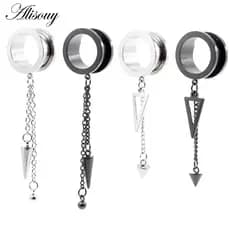 Alisouy 2 Peças De Corrente De Aço Inoxidável Triângulo Cone Medidor Plug Túnel Expansor Brinco Piercings Corporais Joia