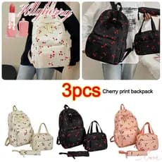 HLLYHERRY 3 Unidades/Conjunto Bolsa Escolar , Mochila Cereja De Tecido De Grande Capacidade , Com Lancheira E Lápis