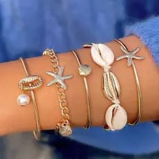 Moda 5 Pçs Verão Pérola Concha Estrela Do Mar Frisado Pulseiras Pulseira Praia Jóias Presente Feriado Acessórios