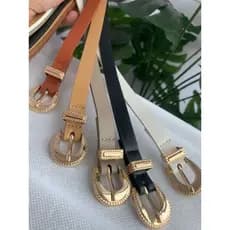 Cinto fino feminino nanda fivela dourada oval costura social