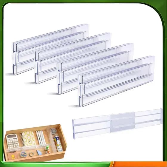 Separador de gaveta transparente transparente 4pcs 28-48cm embalagem de caixa de papel ajustável