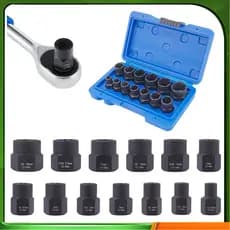 Conjunto de 13 peças extrator de parafuso de ferrugem Interface 3/8 embalagem de caixa azul