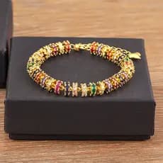 Pulseira De Corrente De Moda Com Banho De Ouro Para Mulheres Cristal Colorida Em Forma De Coração De Zircônio Encantado