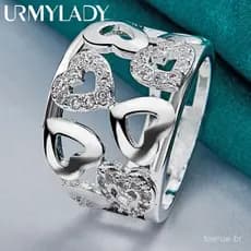 URMYLADY 925 Prata Esterlina Oco Suave Coração Zircão Charme 7-10 # Anel Para Joias Femininas