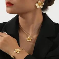 Exagerado Metal Grande Flor Brincos Colares Anéis Conjunto Para Mulheres Vintage Simples Textura Geométrica Floral Casam