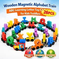 Trem de Letras Magnéticas de Madeira ABC, Brinquedo Educativo para Crianças