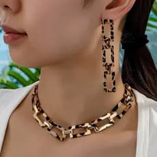 Colar Leopardo Impressão Grossa Corrente Brinco Conjuntos Feminino Meninas Presentes Punk Moda Jóias Venda Quente Presen