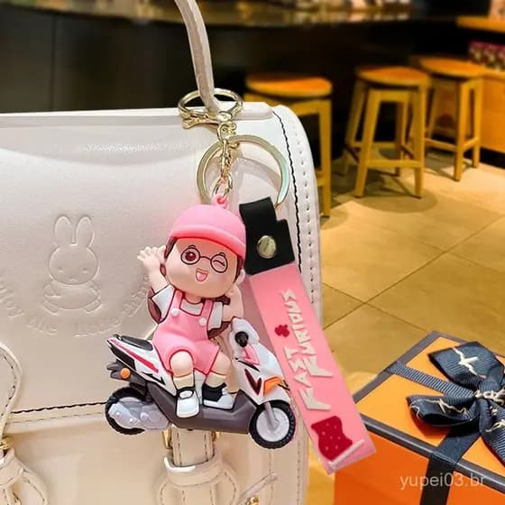 Desenho animado Chaveiro de Casal de Motocicleta Frio Pingente Pequeno Presente Criativo