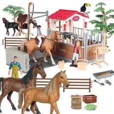 Simulação Infantil Modelo De Cavalo De Fazenda Brinquedos De Animais Cena De Lavagem De Cavalos Miniatura Conjunto Máxim