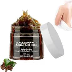 Sabonete Baddi Preto Marroquino, Contém Óleo de Argan e Óleo Essencial de Rosa - Sabonete Esfoliante Corporal Africano,