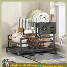 Escorredor de Louças Rack Aço Carbono Organizador Preto