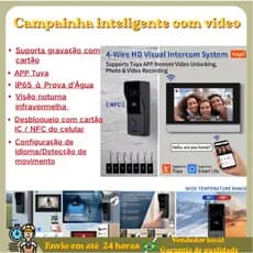 Video Porteiro APP Tuya 1080P IPS Touch 2MP, Campainha com Câmera, Desbloqueio Remoto por Cartão IC e NFC, Visão Noturna