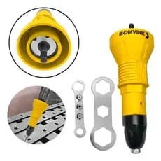 Cabeçote Rebitador para Furadeira Parafusadeira Ferramentas Reparo Metal 4 bicos + Chaves
