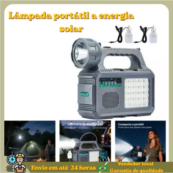 Refletor Solar 100 LEDs com Rádio FM Impermeável IP65 3 Modos de Luz Alto-falante  Ideal para Quin