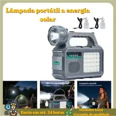 Refletor Solar 100 LEDs com Rádio FM Impermeável IP65 3 Modos de Luz Alto-falante  Ideal para Quin