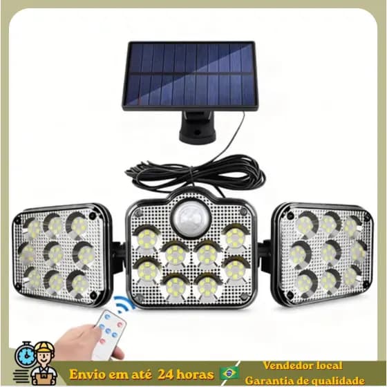 Luz Solar com Sensor de Movimento 138 LEDs 30W, Placa Solar Impermeável para Iluminação Externa de Jardim, Garagem, Vara