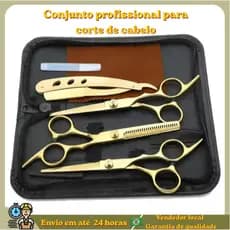 Kit de 4 Tesouras Profissionais para Afiação e Redução de Cabelo, para Penteador/Barbeiro