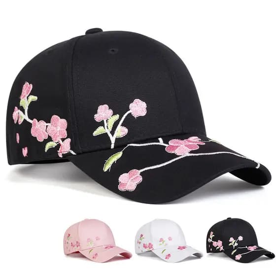 Boné de beisebol feminino com estampa de flor de pêssego para primavera e verão, estilo coreano, versátil e moderno, com