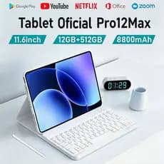 Com Teclado e Mouse Grátis | Tablet Pro12Max: 12GB RAM 512GB | Android 15 | Tela 11.6" HD | 5G | Bateria 8800mAh