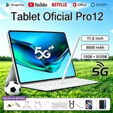Tablet  Pro12Max com Teclado e Mouse Grátis | 12GB RAM 512GB | Tela HD 11.6" | Android 15 | 5G