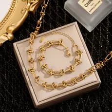 Conjunto de duas peças, colar de aço inoxidável, pulseira de aço inoxidável, corrente para clavícula, acessórios feminin